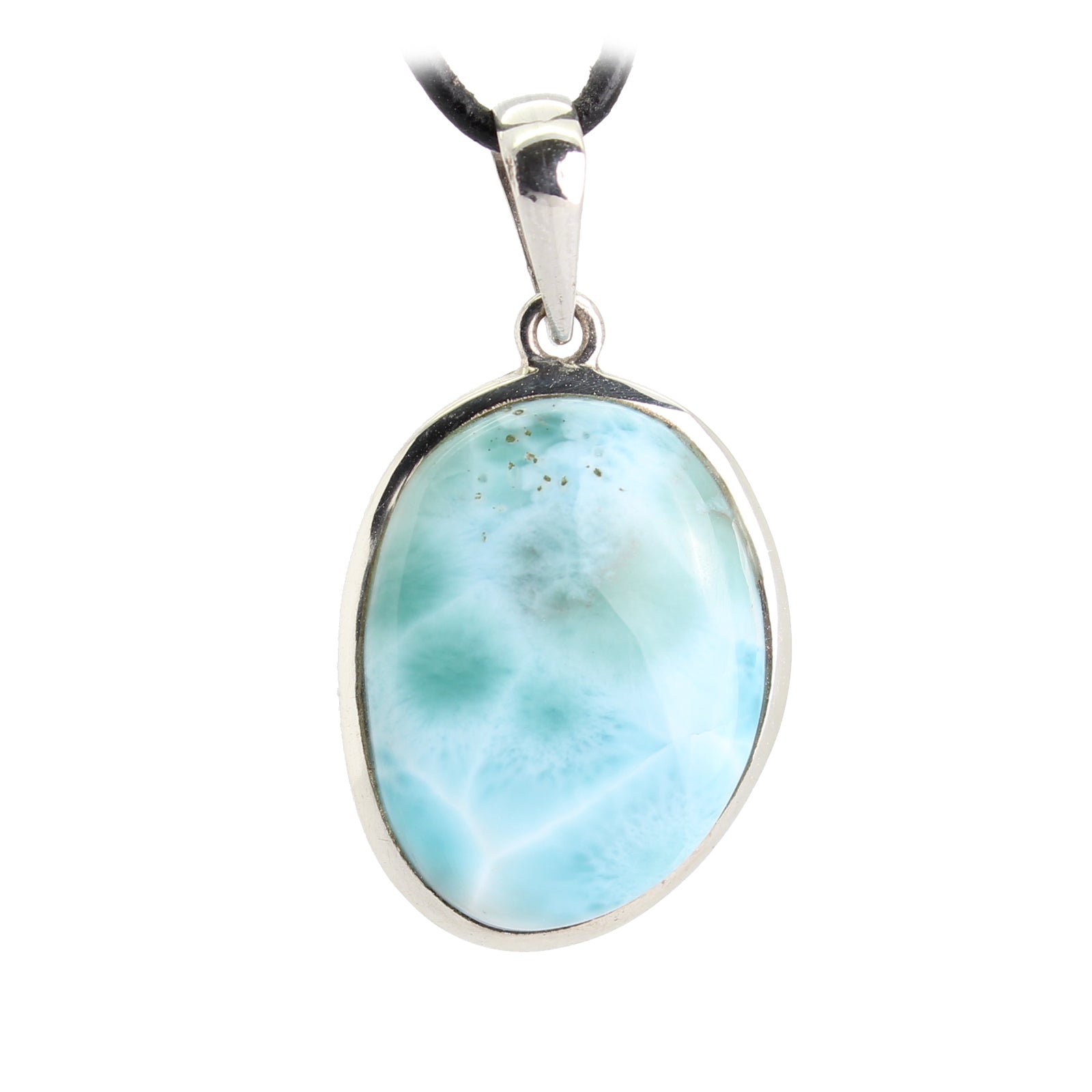 Larimar Anhänger Kettenanhänger 925 Silber Schmuck Halskettenanhänger Kettenschmuck Stein Trommelstein Rohstein Rohstück Edelstein Heilstein Lochstein Schmuck Naturstein Halsschmuck Silberschmuck Dekostein Dekostück Collier Halskette Schmuckstein Schmuckanhänger Glücksstein Schutzstein
