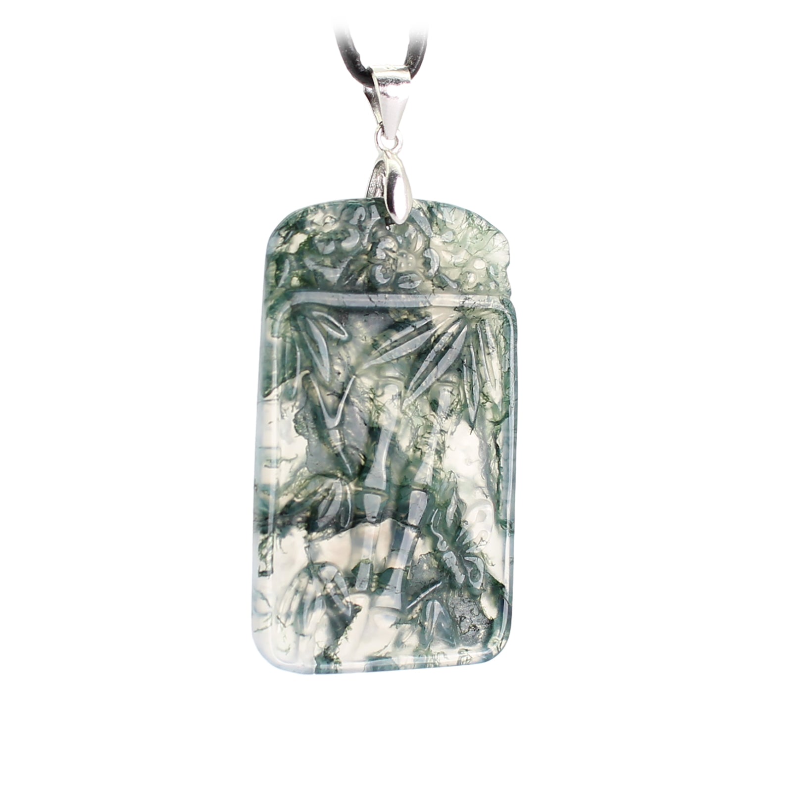 Moosachat Edelstein Anhänger Kettenanhänger 925 Silber Öse Palmen Gravur Halskettenanhänger Kettenschmuck Stein Trommelstein Rohstein Rohstück Edelstein Heilstein Lochstein Schmuck Naturstein Halsschmuck Silberschmuck Dekostein Dekostück Collier Halskette Schmuckstein Schmuckanhänger Glücksstein Schutzstein