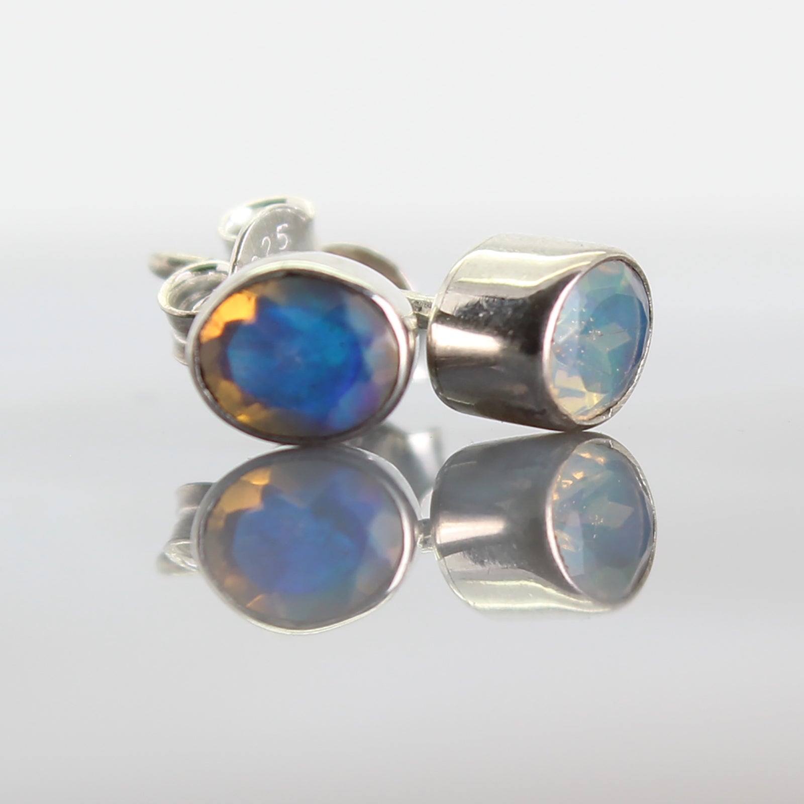 Edelopal Ohrstecker facettiert 925er Silber Ohrringe Stecker Ohrhänger Ohrschmuck Stein Trommelstein Anhänger Rohstein Rohstück Silber Schmuck Hänger Perlen Edelstein Heilstein Schmuckstein Glücksstein Schutzstein Dekostein