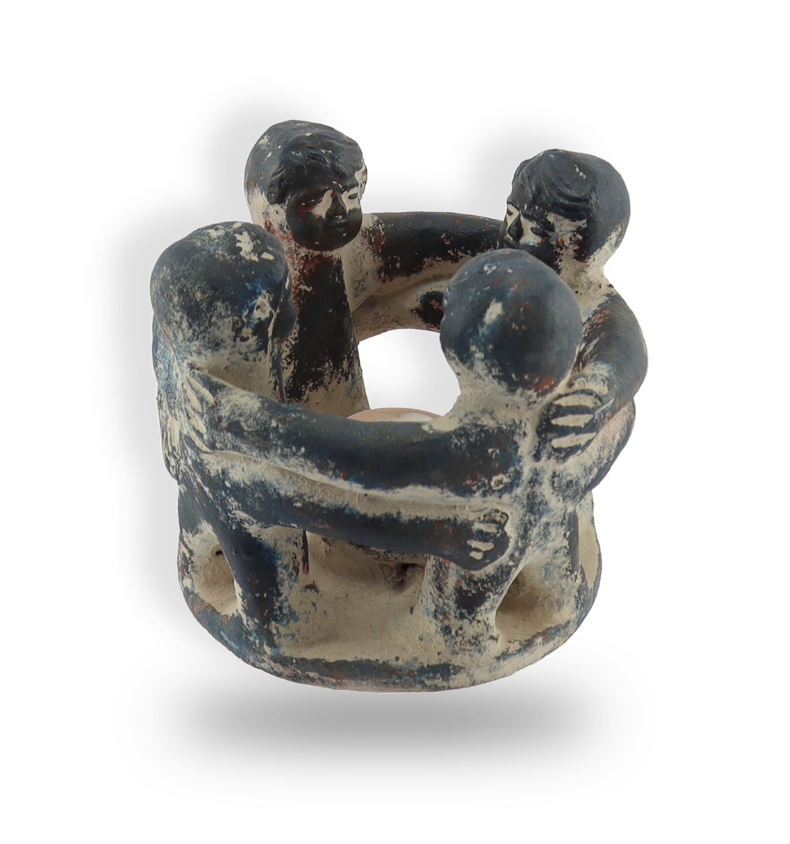 Freundeskreis 4 Figuren aus Terrakotta blau – Handarbeit aus Mexiko