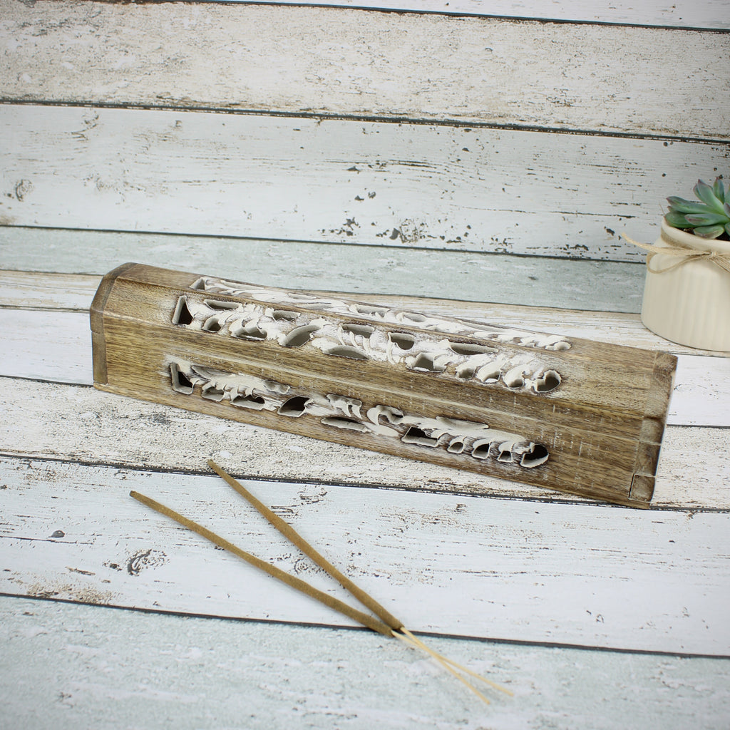 Räucherstäbchenhalter Halter aus Holz für Räucherstäbchen & Räucherkegel weiß