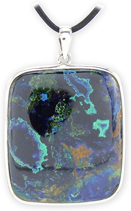 Azurit-Malachit Anhänger 925 Sterling Silber – Cabochon Vorderansicht