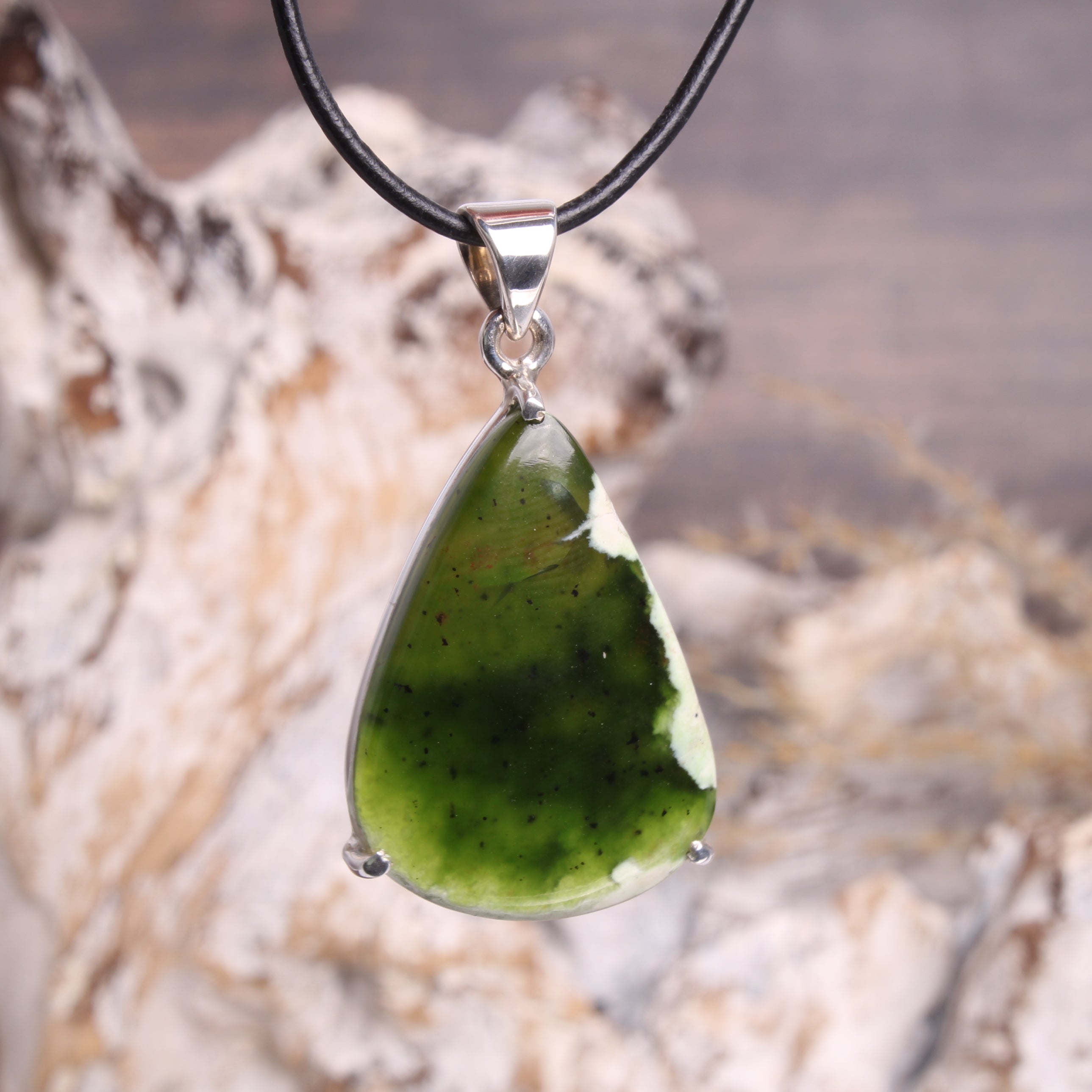 Chromchalcedon Anhänger Tropfen Cabochon in 925 Sterling Silber – Unikat