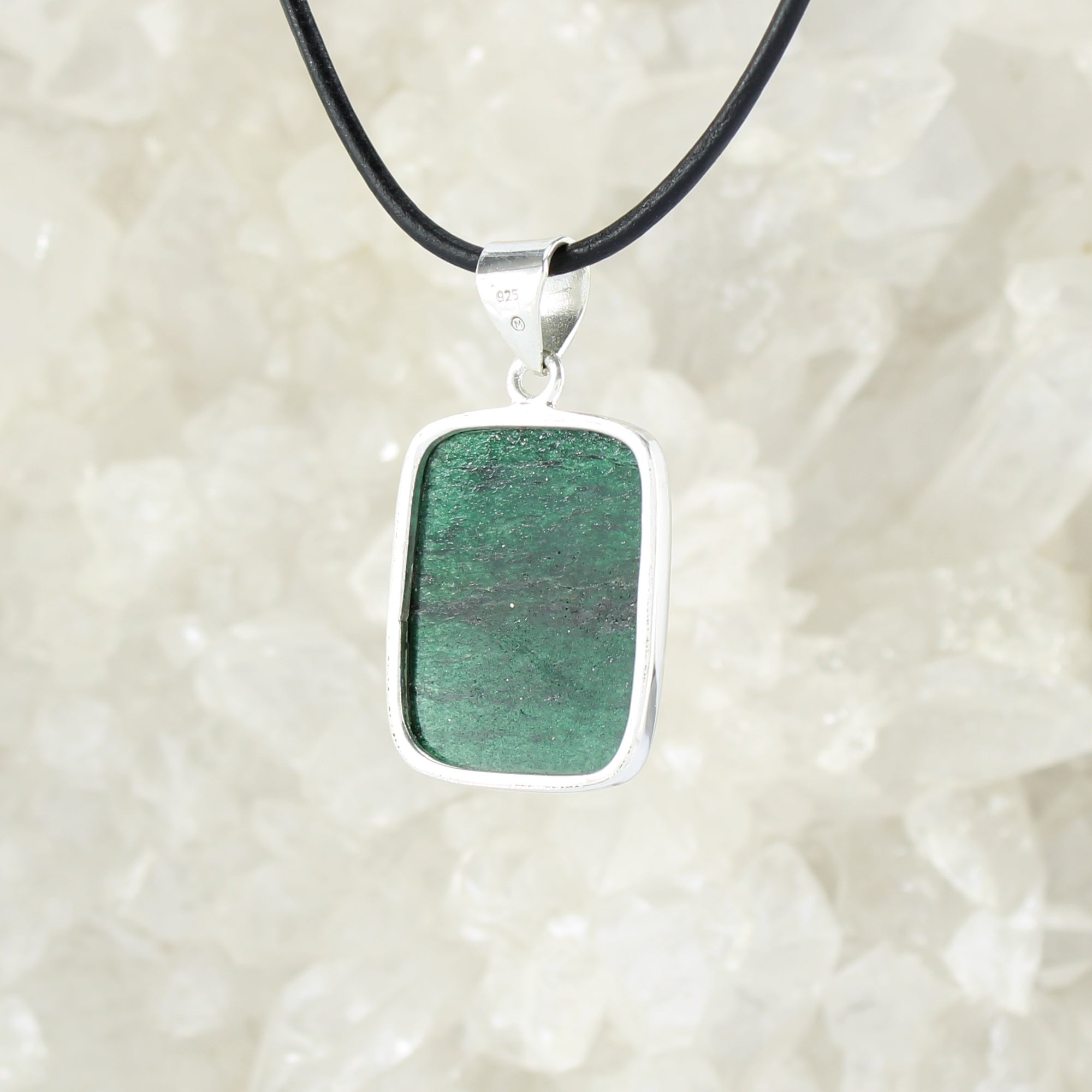 grüner Aventurin Anhänger Kettenanhänger Hals Schmuck 925 Sterling Silber echter Edelstein mit Lederband - Einzelstück