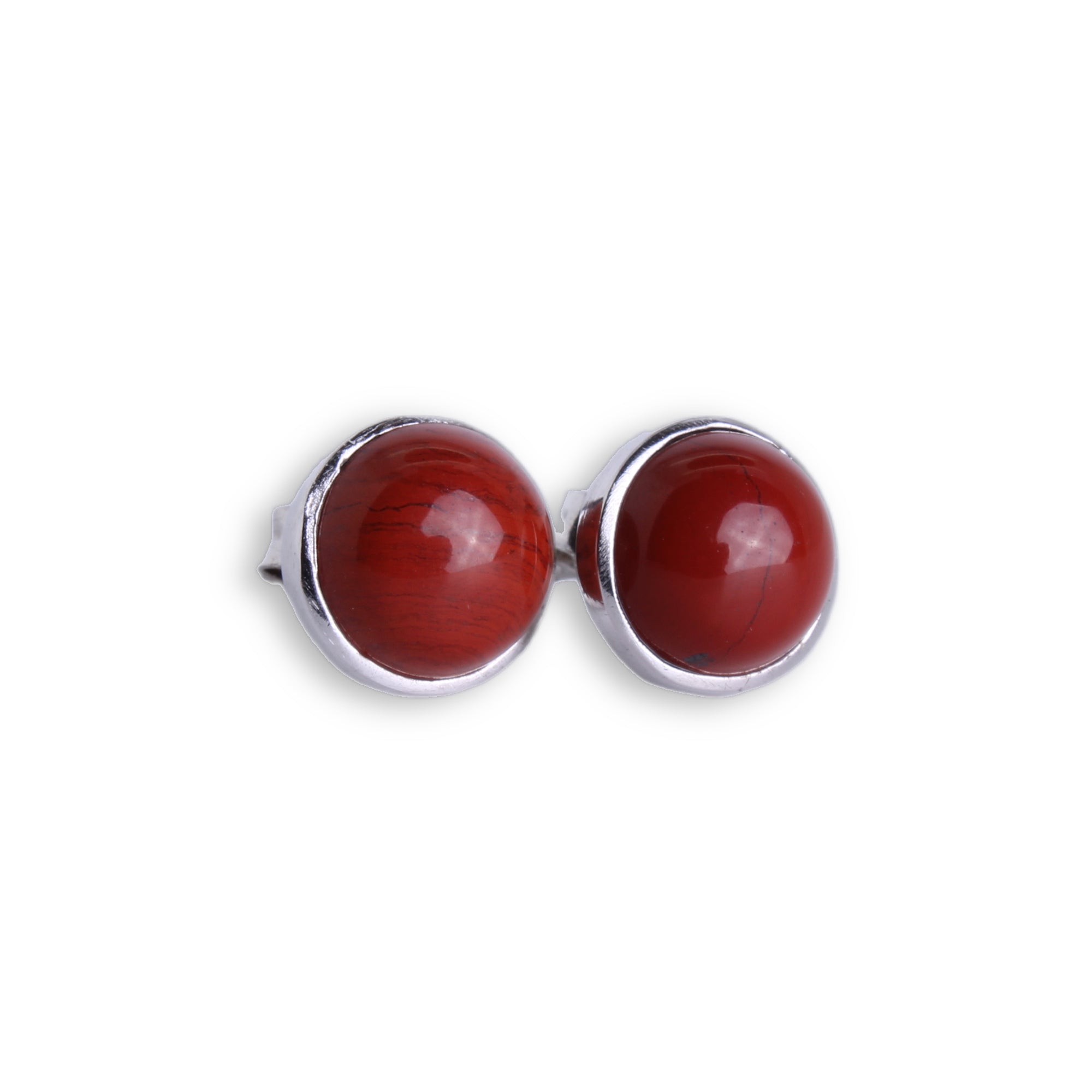 Rote Jaspis Ohrstecker 925 Sterling Silber – Cabochon 8mm mit Schraubverschluss