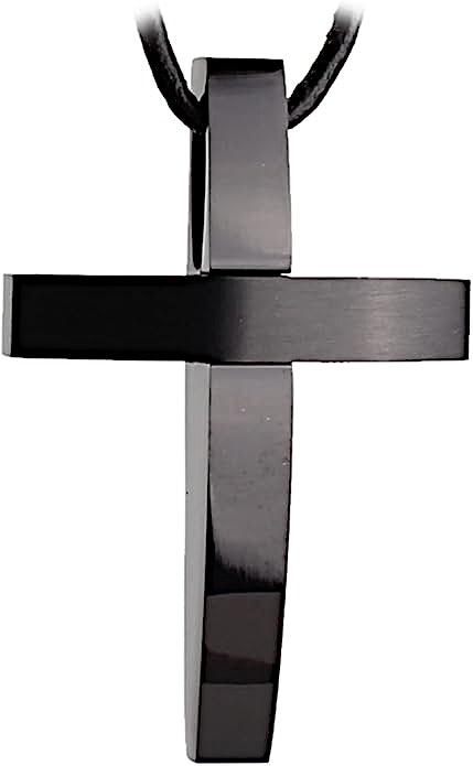 Schwarzer Edelstahl Kreuz Anhänger 40×26 mm mit Lederband – Vorderansicht