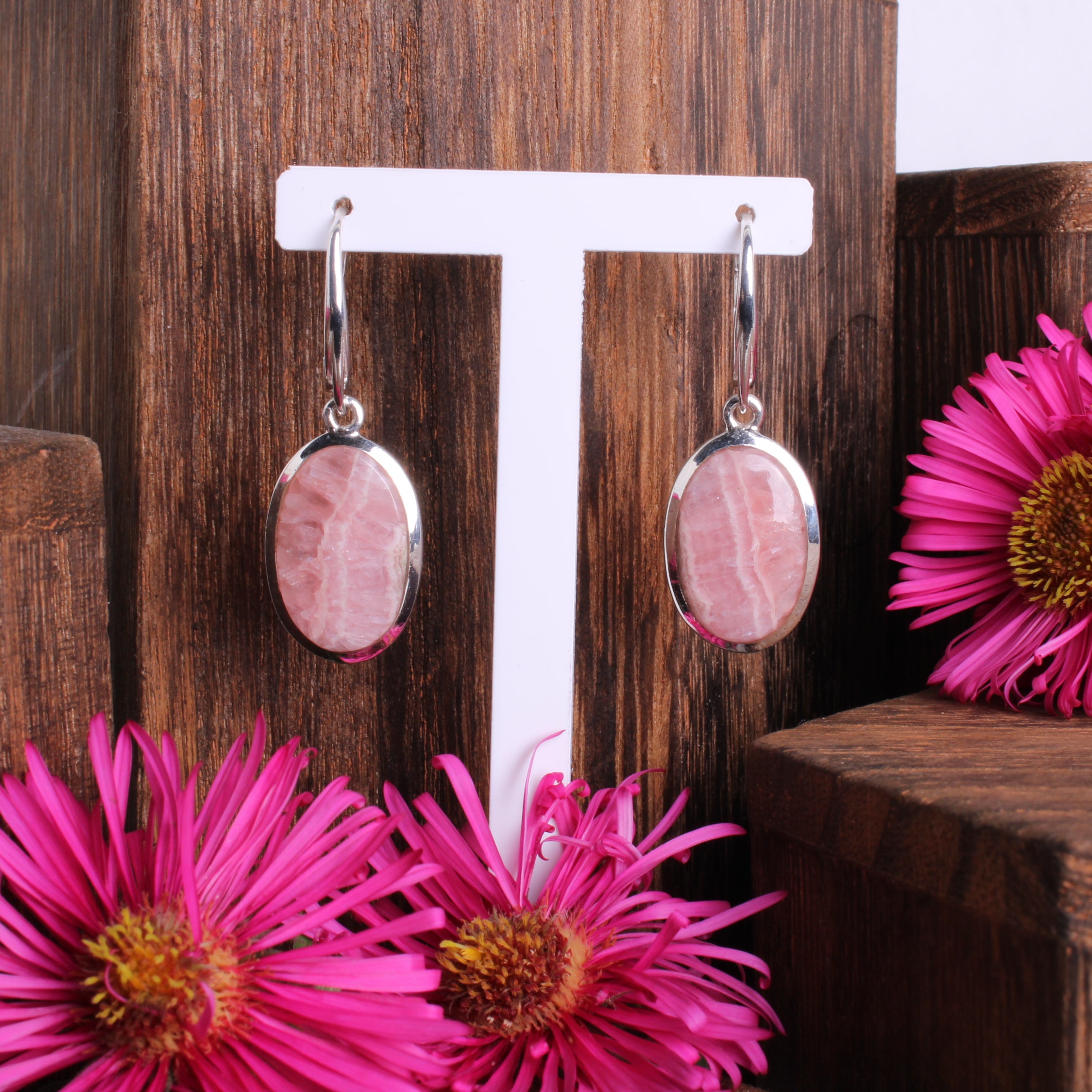 Budawi Edelstein Schmuck – Rhodochrosit Ohrhänger Präsentation