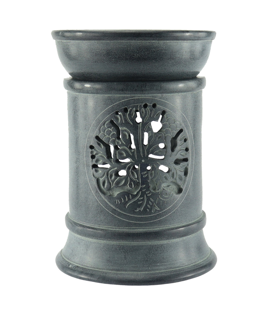Aroma Duftlampe aus Speckstein mit Schale und Sieb grau Baum des Lebens Räucherstövchen