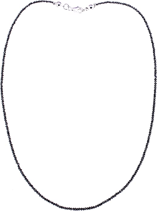 schwarze Diamantenkette Diamanten Kette Halskette facettiert 925er Silber Verschluss Rohdiamanten Collier Stein Trommelstein Anhänger Collier Kugelkette Perlenkette Rohstein Rohstück Edelsteinkette Splitterkette Heilstein Edelstein Heilsteinkette Halsschmuck Schmuck