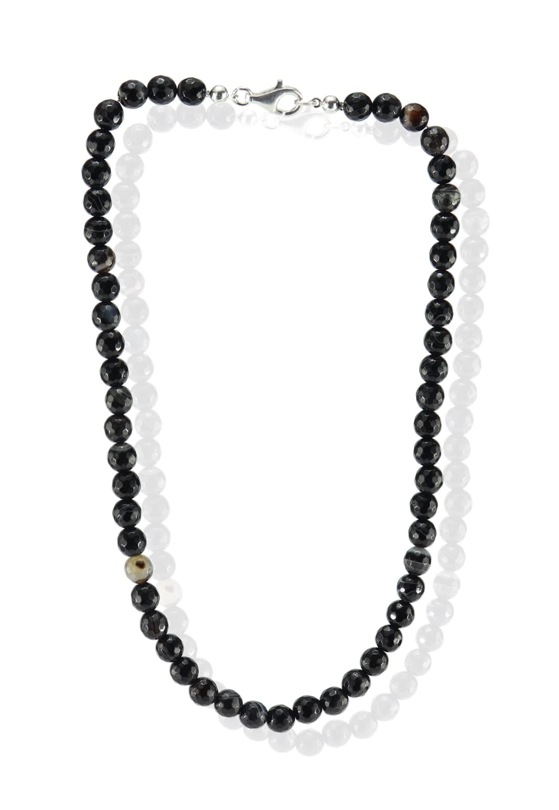 Kette Halskette aus Sardonyx Perlen Kugel Stein Trommelstein Anhänger Perlenkette Kugelkette Collier Schmuck Schmuckcollier Halsschmuck Schutzstein Glücksstein Edelstein Heilstein Rohstein Rohstück Edelsteinkette Heilsteinkette