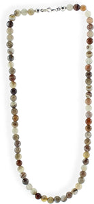 Botswana Achat Kette Halskette Perlenkette 925er Silber Verschluss 45 cm Stein Trommelstein Kugelkette Halskette Buttonkette Collier Halsschmuck Kettenschmuck Edelstein Heilstein Edelsteinkette Heilsteinkette Schmuck Rohstein Rohstück Glücksstein Schutzstein