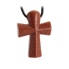 Goldfluss Anhänger Ankh Kreuz Seefahrerkreuz mit Lederband Halskettenanhänger Kettenschmuck Trommelstein Edelsteindonut Heilsteindonut Donutanhänger Edelstein Heilstein Lochstein Naturstein Rohstein Rohstück Schmuckanhänger Schmuckstein Halsschmuck Glücksstein Schutzstein
