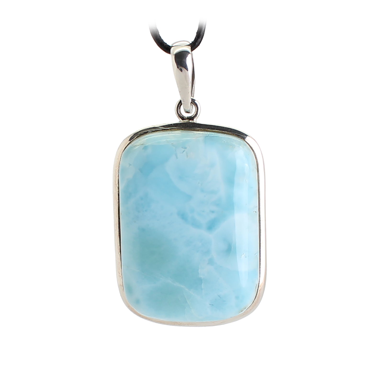 Larimar Anhänger Kettenanhänger 925 Silber Schmuck Halskettenanhänger Kettenschmuck Stein Trommelstein Rohstein Rohstück Edelstein Heilstein Lochstein Schmuck Naturstein Halsschmuck Silberschmuck Dekostein Dekostück Collier Halskette Schmuckstein Schmuckanhänger Glücksstein Schutzstein