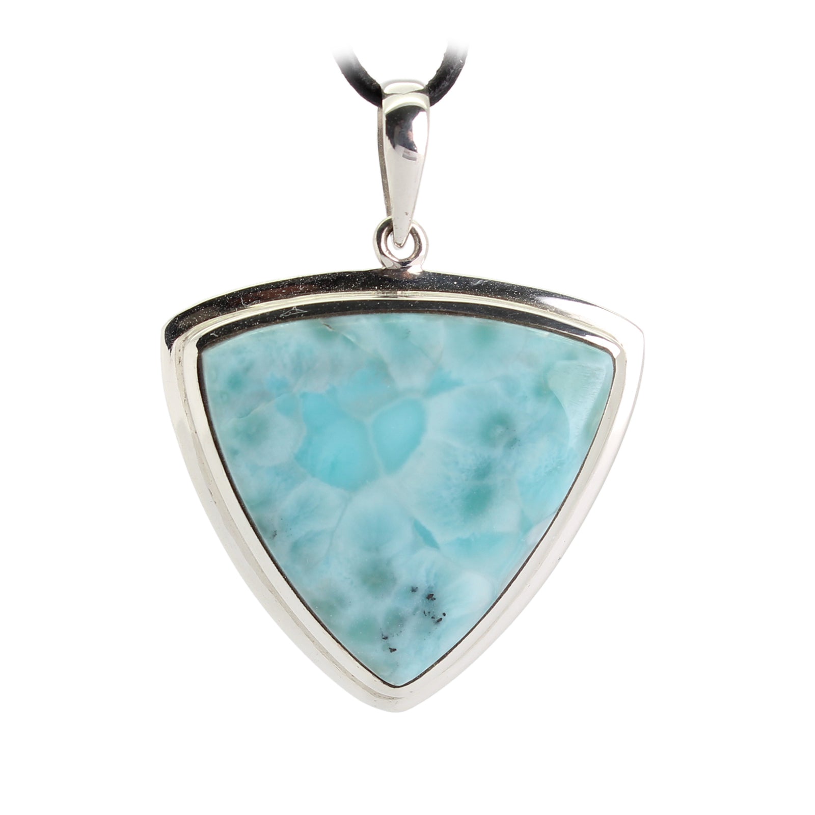 Larimar Anhänger Kettenanhänger 925er Silber Schmuck Halskettenanhänger Kettenschmuck Stein Trommelstein Rohstein Rohstück Edelstein Heilstein Lochstein Schmuck Naturstein Halsschmuck Silberschmuck Dekostein Dekostück Collier Halskette Schmuckstein Schmuckanhänger Glücksstein Schutzstein