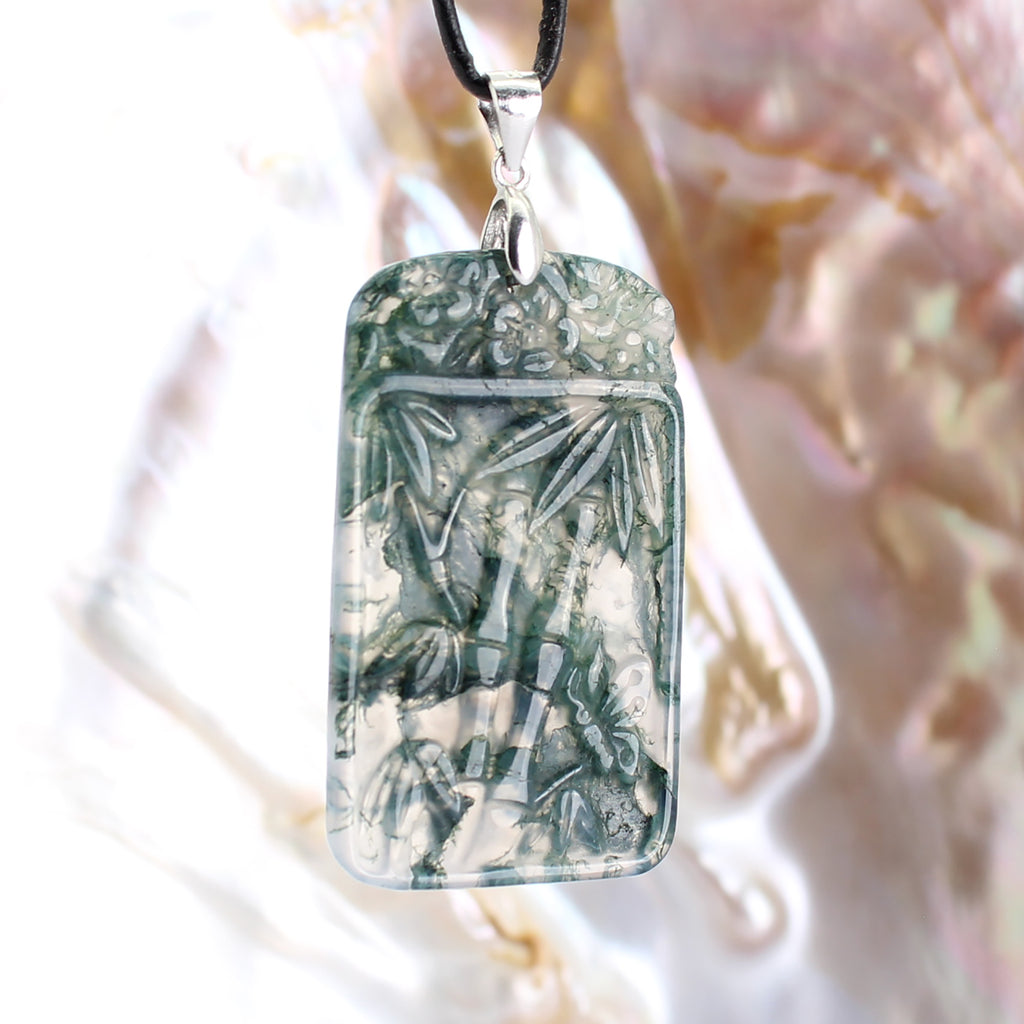 Moosachat Edelstein Anhänger Kettenanhänger 925 Silber Öse Palmen Gravur Halskettenanhänger Kettenschmuck Stein Trommelstein Rohstein Rohstück Edelstein Heilstein Lochstein Schmuck Naturstein Halsschmuck Silberschmuck Dekostein Dekostück Collier Halskette Schmuckstein Schmuckanhänger Glücksstein Schutzstein