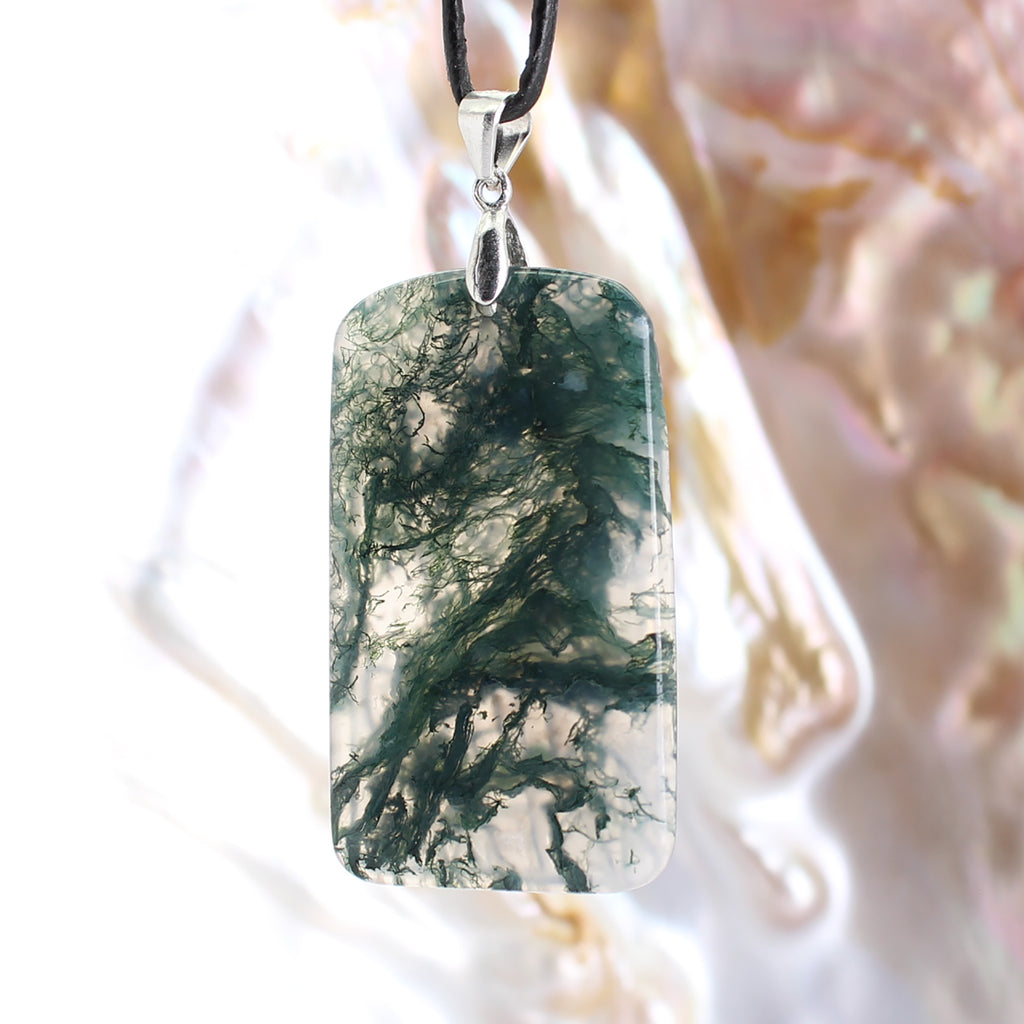 Moosachat Edelstein Anhänger Kettenanhänger 925 Silber Öse Palmen Gravur Halskettenanhänger Kettenschmuck Stein Trommelstein Rohstein Rohstück Edelstein Heilstein Lochstein Schmuck Naturstein Halsschmuck Silberschmuck Dekostein Dekostück Collier Halskette Schmuckstein Schmuckanhänger Glücksstein Schutzstein