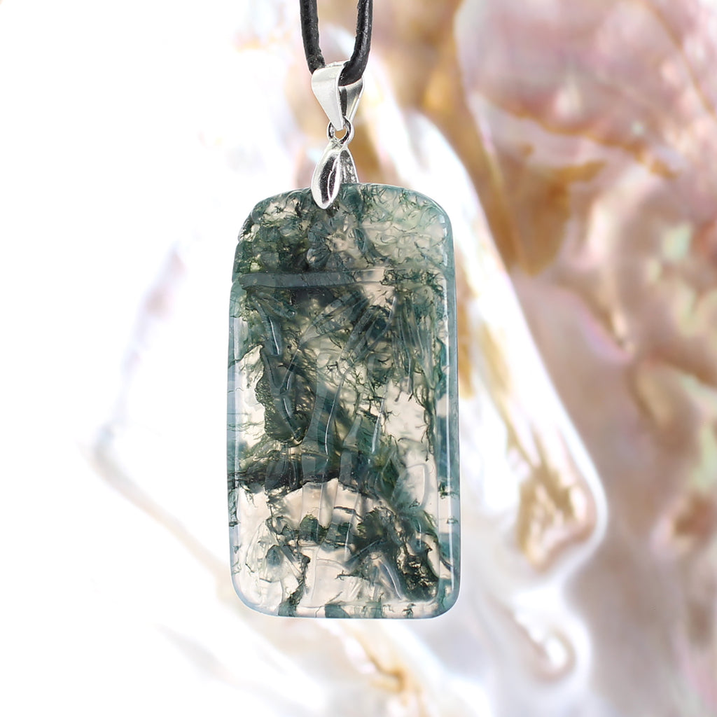 Moosachat Edelstein Anhänger Kettenanhänger 925 Silber Öse Palmen Gravur Halskettenanhänger Kettenschmuck Stein Trommelstein Rohstein Rohstück Edelstein Heilstein Lochstein Schmuck Naturstein Halsschmuck Silberschmuck Dekostein Dekostück Collier Halskette Schmuckstein Schmuckanhänger Glücksstein Schutzstein