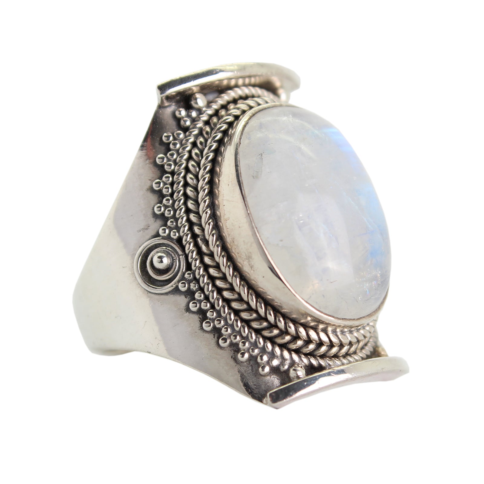 Regenbogenmondstein Ring Fingerring 925er Silber Größe 61 Damenring Fingerschmuck Stein Trommelstein Anhänger Edelstein Heilstein Schmuckstein Silber Schmuck Schutzstein Glücksstein Rohstein Rohstück