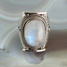 Regenbogenmondstein Ring Fingerring 925er Silber Größe 61 Damenring Fingerschmuck Stein Trommelstein Anhänger Edelstein Heilstein Schmuckstein Silber Schmuck Schutzstein Glücksstein Rohstein Rohstück