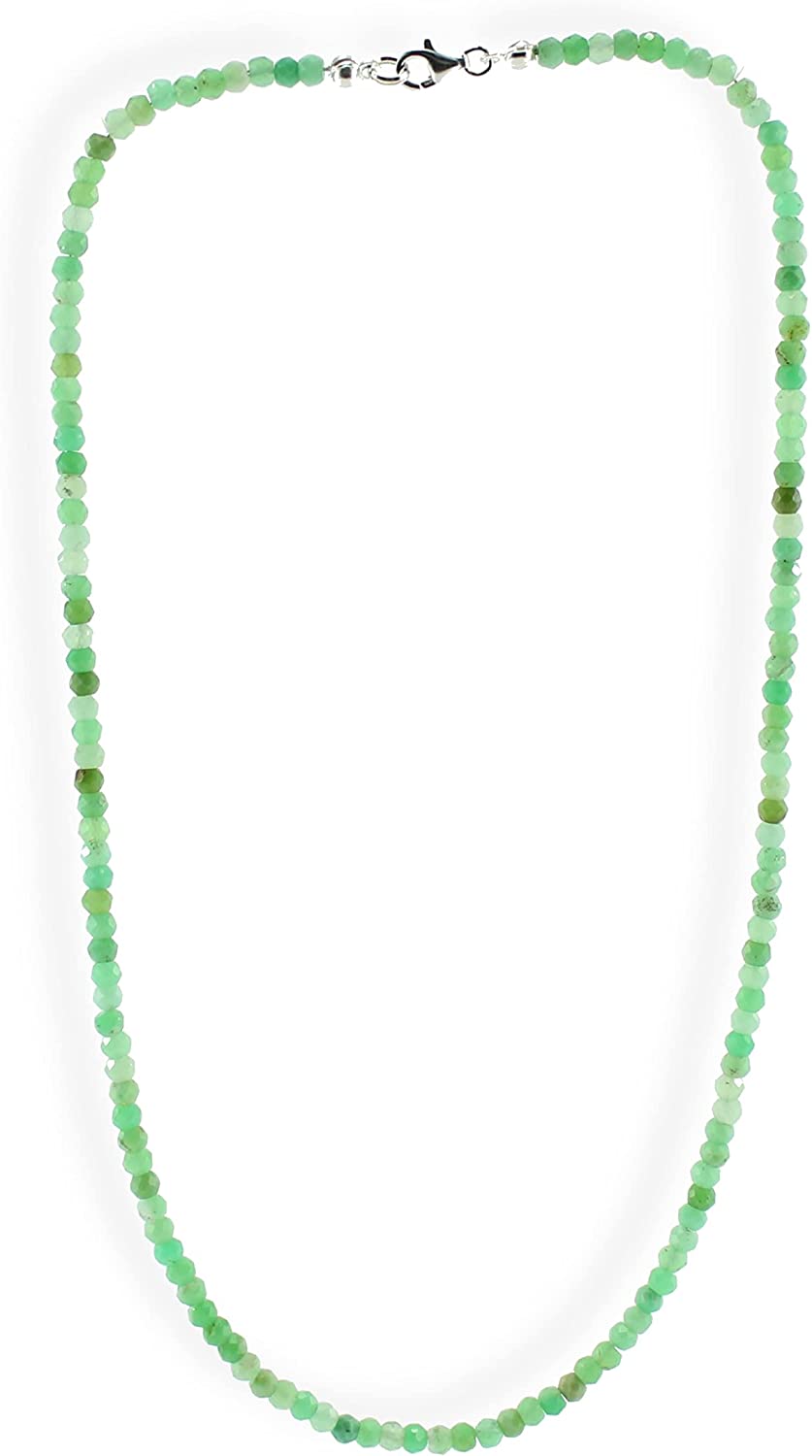 Chrysopras Kette Halskette facettiert 925er Silber Verschluss Stein Trommelstein Kugelkette Halskette Buttonkette Collier Halsschmuck Kettenschmuck Edelstein Heilstein Edelsteinkette Heilsteinkette Schmuck Rohstein Rohstück Glücksstein Schutzstein