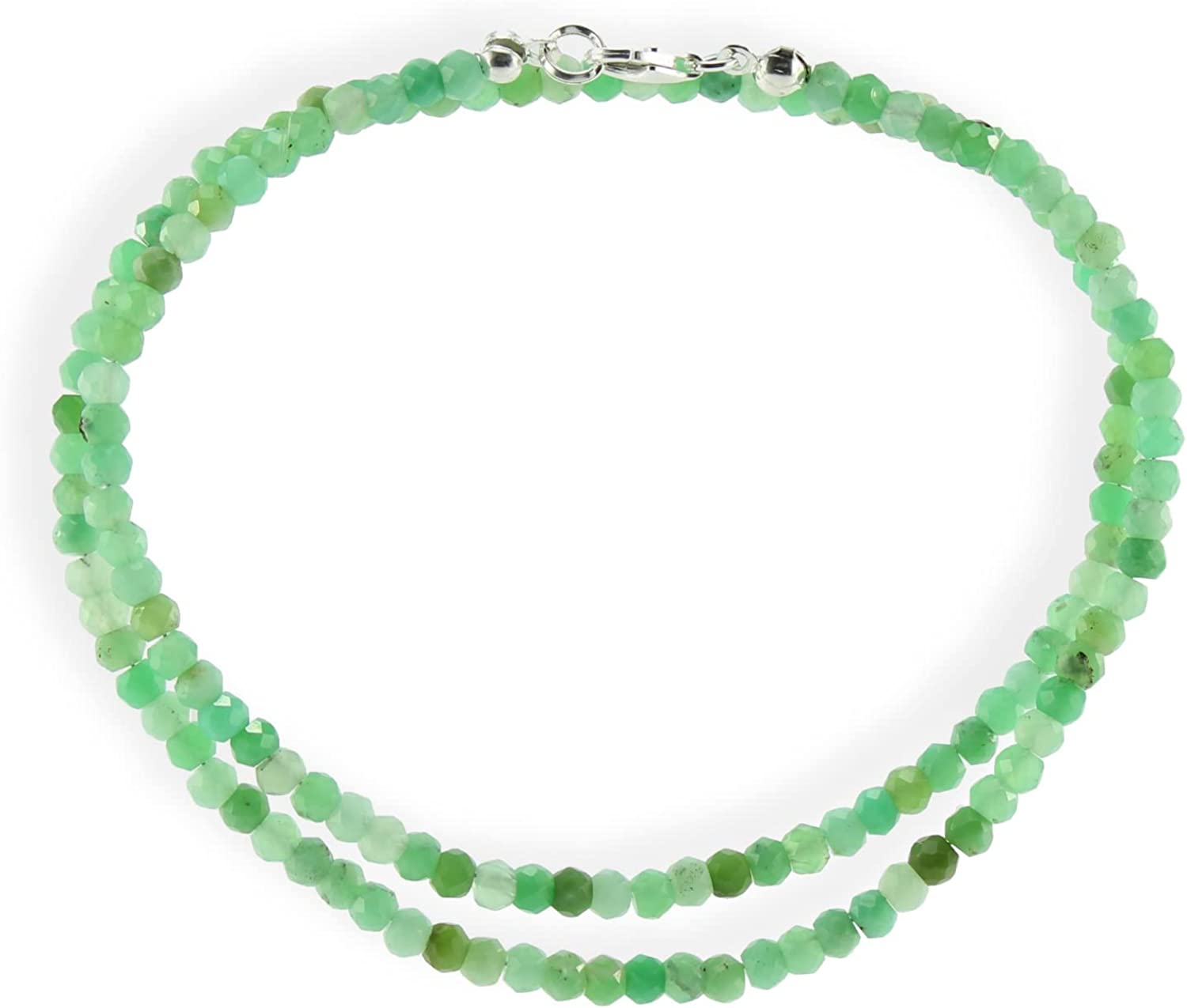 Chrysopras Kette Halskette facettiert 925er Silber Verschluss Stein Trommelstein Kugelkette Halskette Buttonkette Collier Halsschmuck Kettenschmuck Edelstein Heilstein Edelsteinkette Heilsteinkette Schmuck Rohstein Rohstück Glücksstein Schutzstein