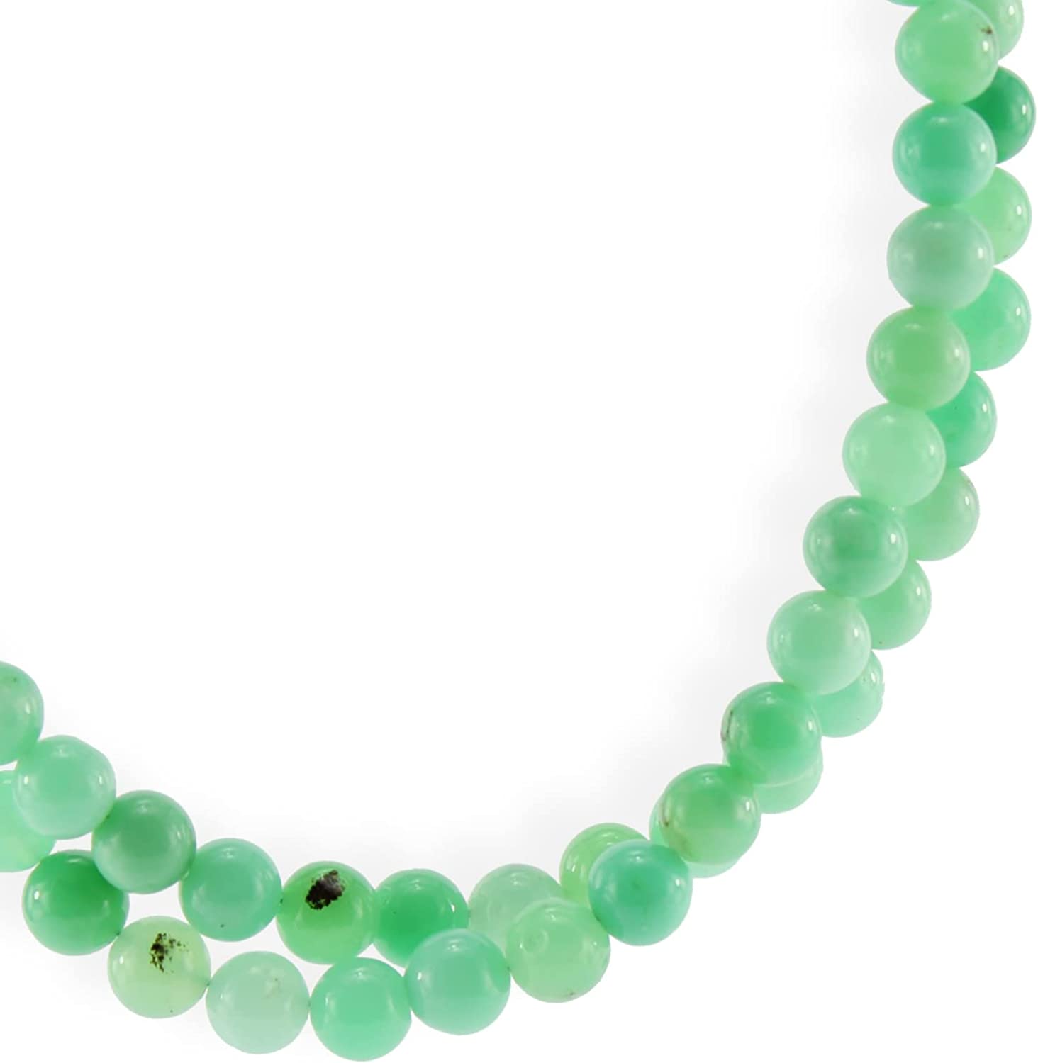 Chrysopras Kette Halskette Perlenkette 925er Silber Verschluss 45 cm Stein Trommelstein Kugelkette Halskette Buttonkette Collier Halsschmuck Kettenschmuck Edelstein Heilstein Edelsteinkette Heilsteinkette Schmuck Rohstein Rohstück Glücksstein Schutzstein