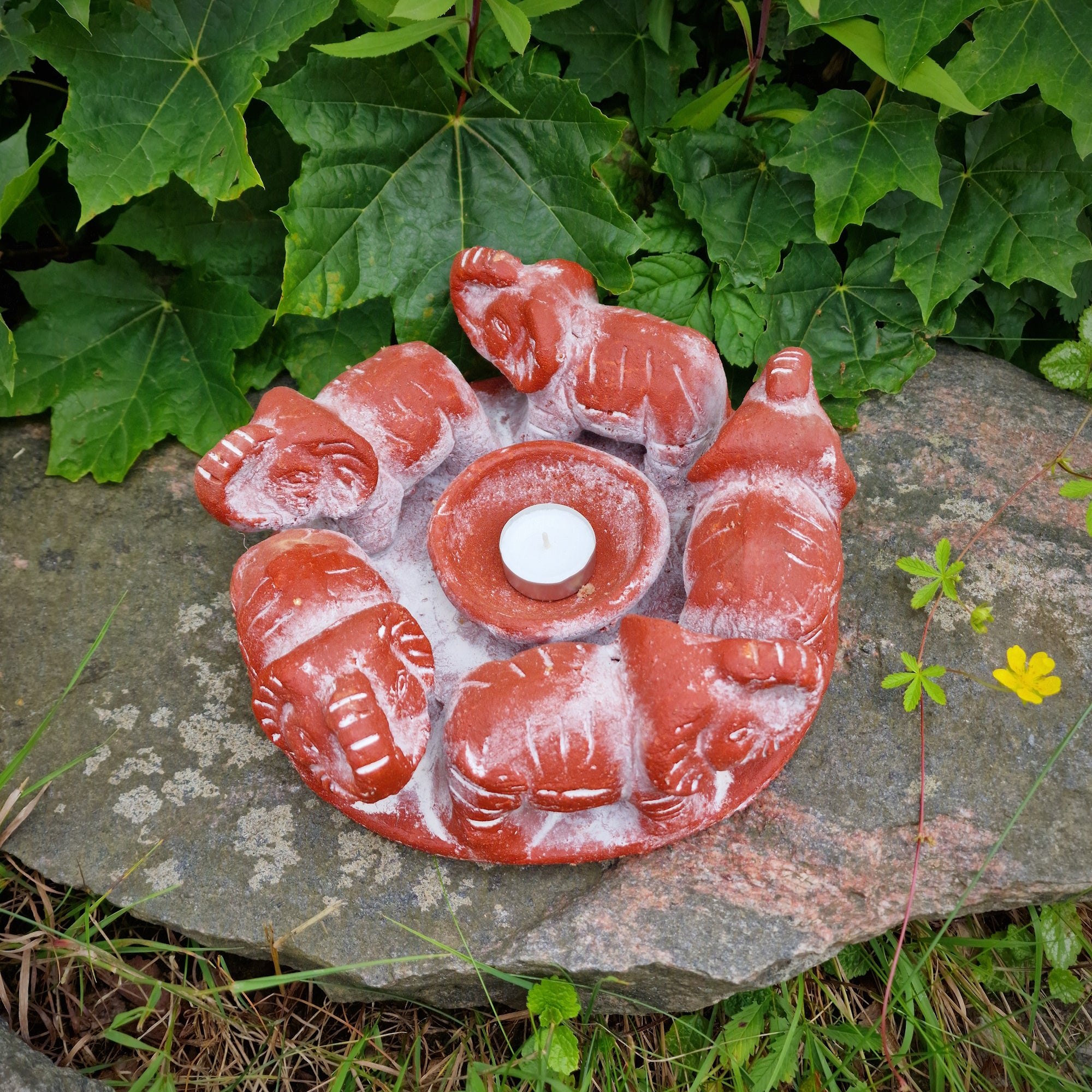 Elefantenkreis 5 Figuren aus Terrakotta rot – Handarbeit aus Mexiko