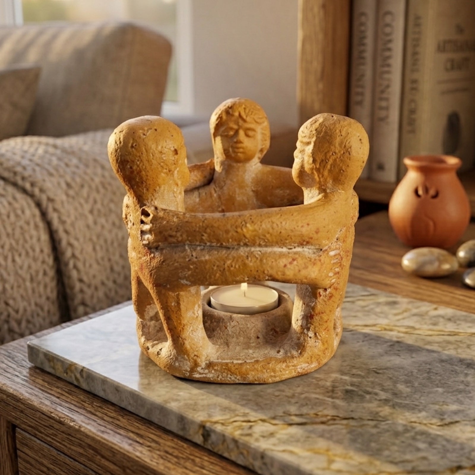 Freundeskreis 3 Figuren aus Terrakotta gelb – Handarbeit aus Mexiko