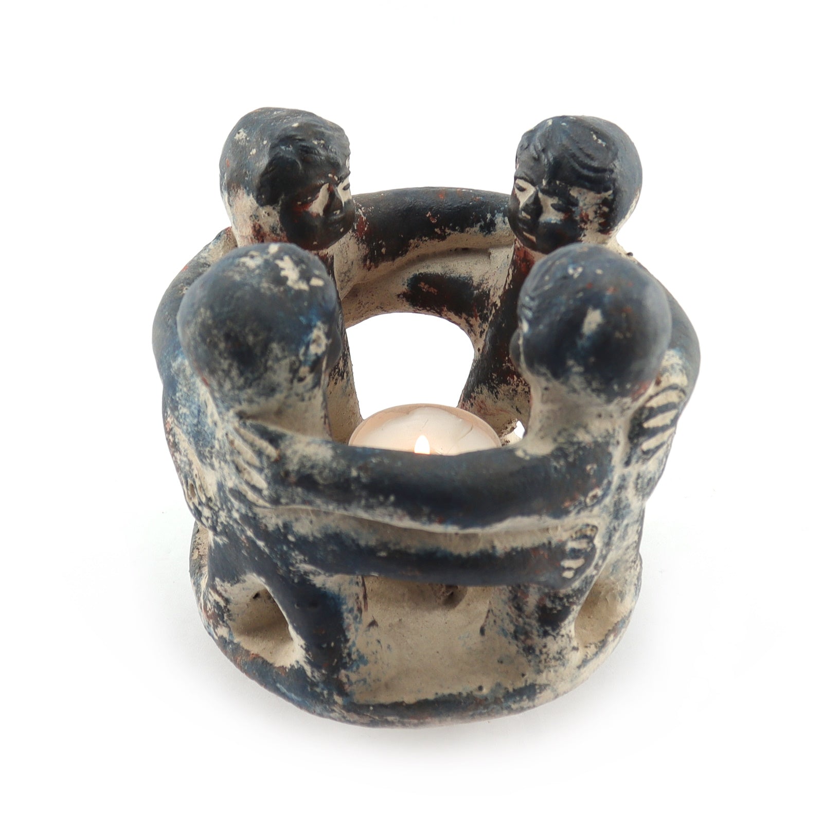 Freundeskreis blau – 4 Tonfiguren im Kreis von oben