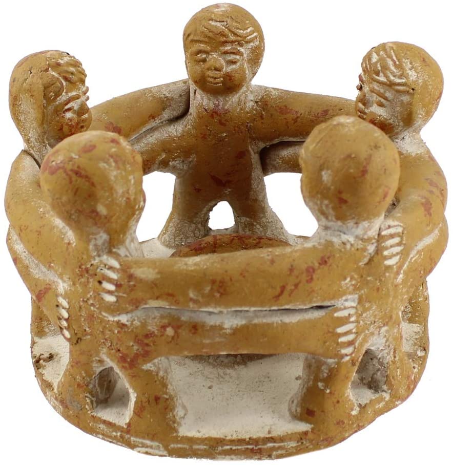 Freundeskreis 5 Figuren aus Terrakotta gelb – Teelichthalter Handarbeit Mexiko