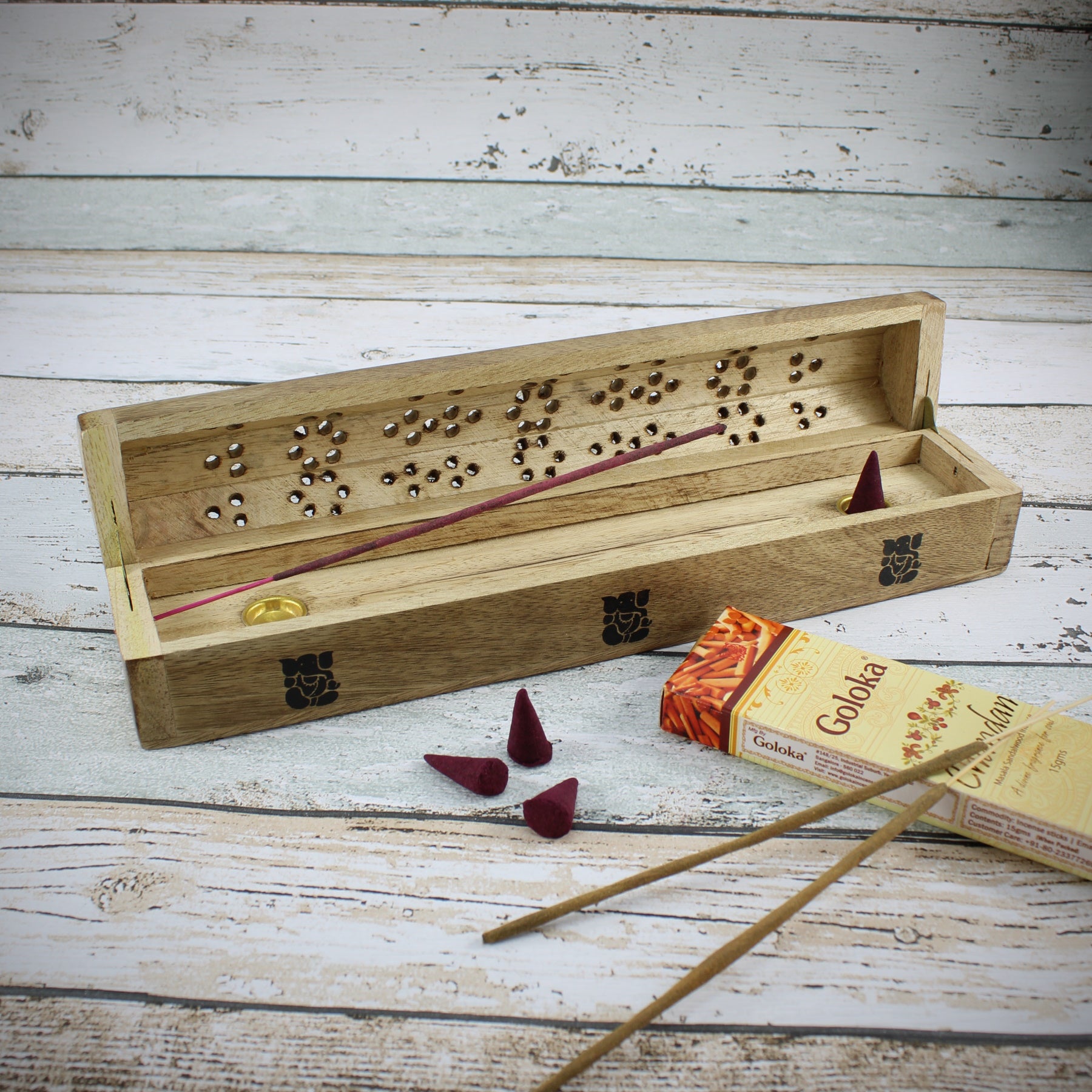 Ganesha Schwarz Räucherstäbchenhalter aus Holz für Räucherstäbchen & Räucherkegel