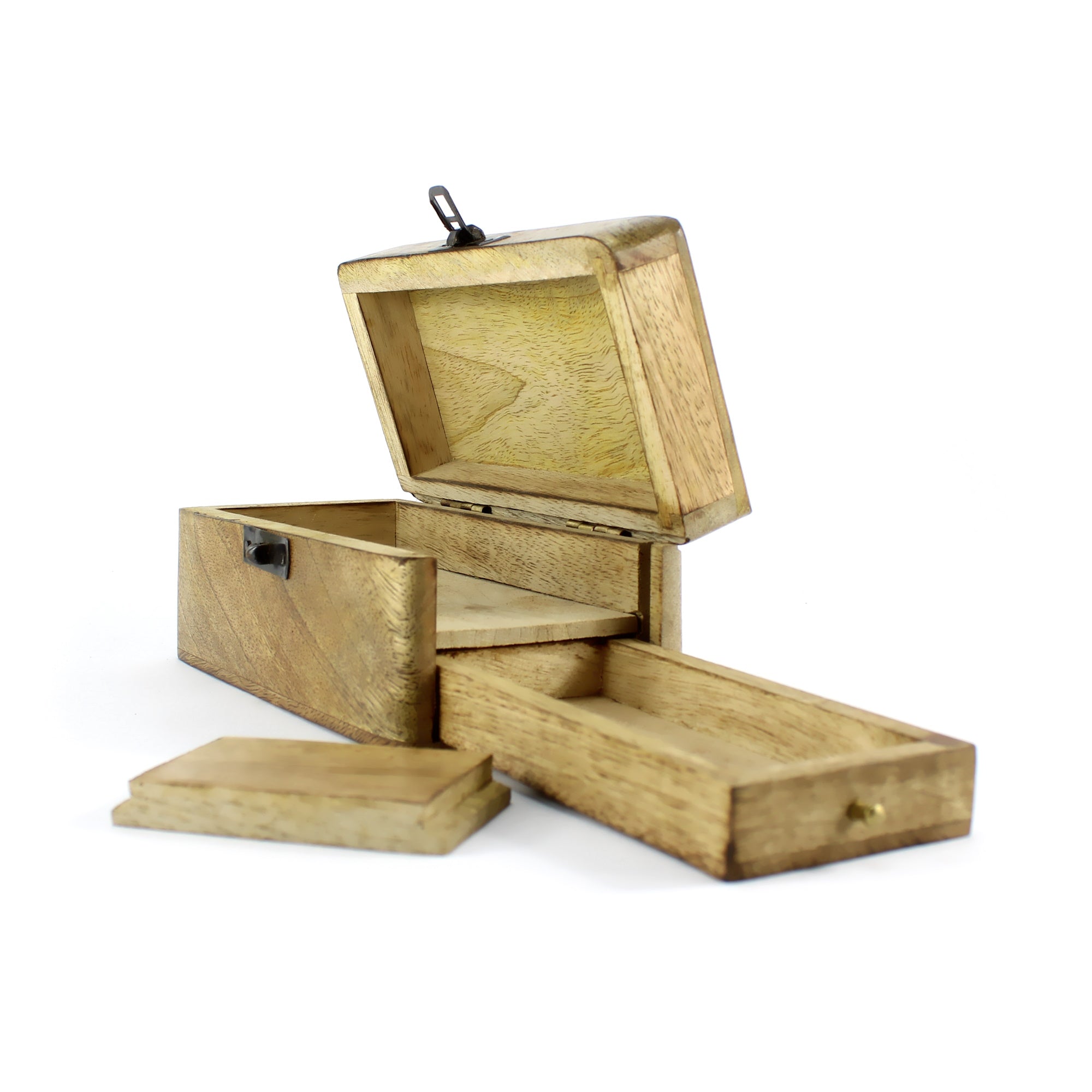 handgefertigte Trickbox aus Mangoholz mit Geheimfach Schublade Schmuckbox Holzbox Geschenkbox Schatztruhe Hidden Tray Puzzle Box