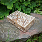 Holzbox Mangoholz – Seitenansicht, Außenmaße ca. 20×12,5×6,5 cm