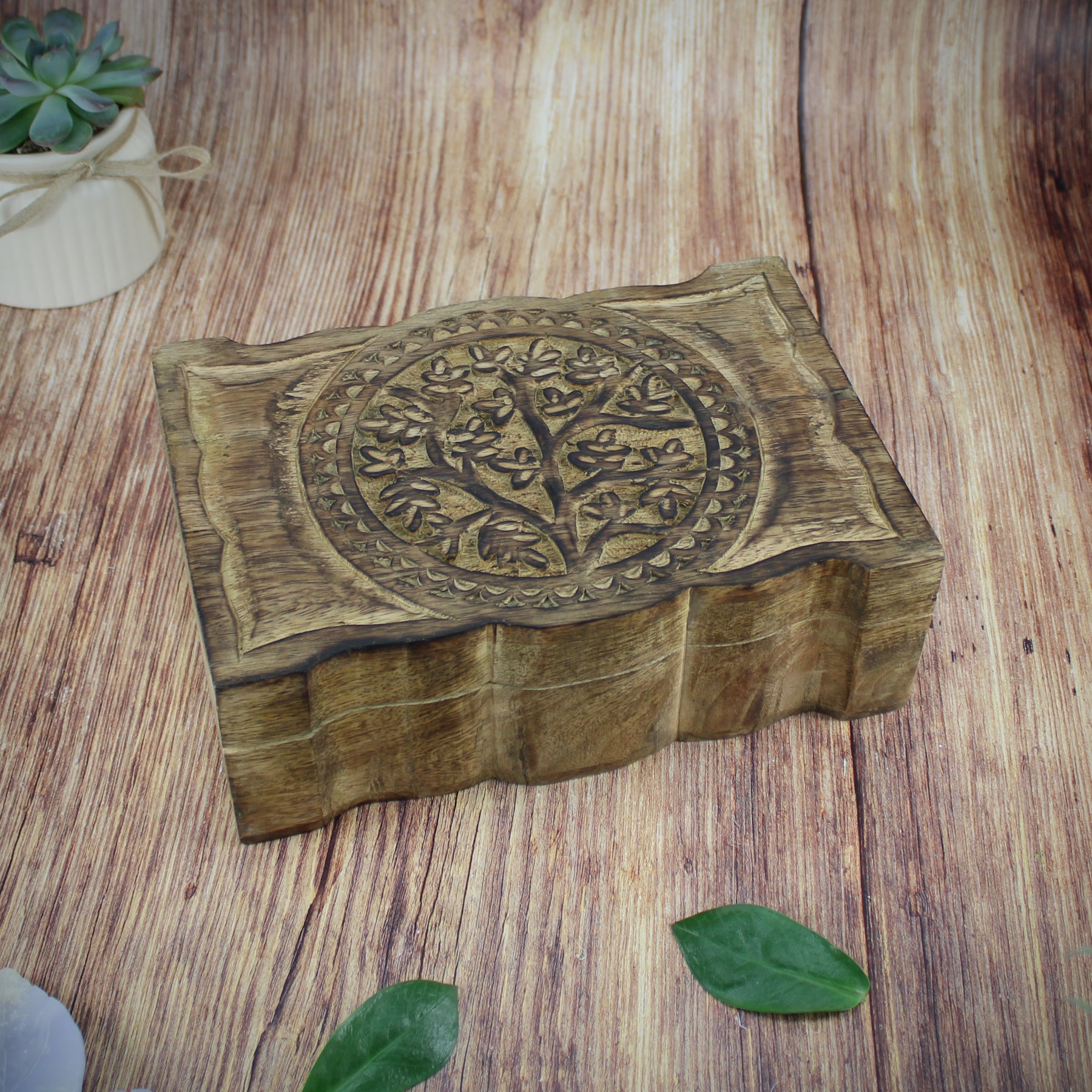 Holztruhe Lebensbaum Mangoholz Holzbox Holzkiste Schmuckkästchen Schatulle
