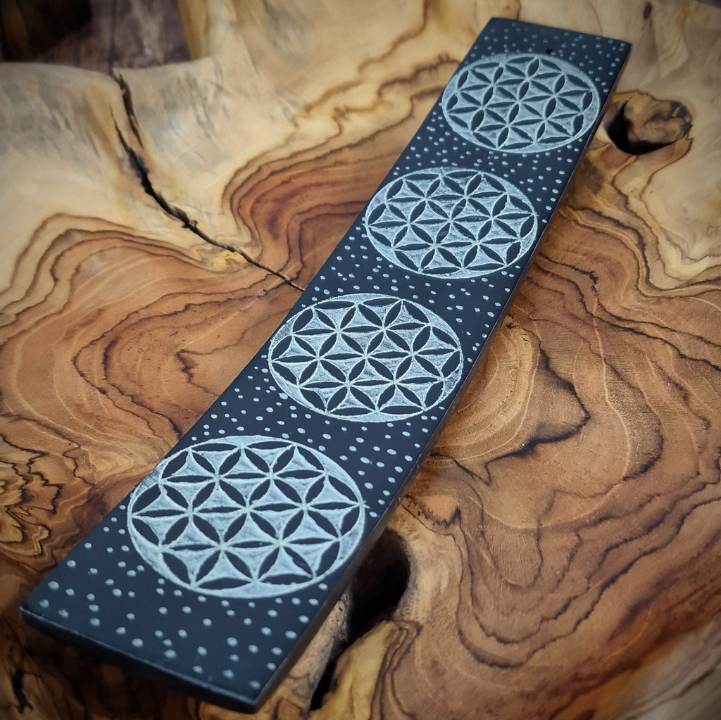 Räucherstäbchenhalter Blume des Lebens Speckstein Schwarz