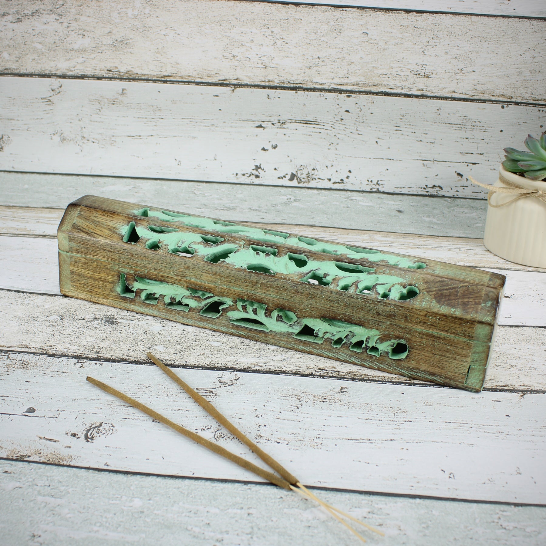 Räucherstäbchenhalter Halter aus Holz für Räucherstäbchen & Räucherkegel grün