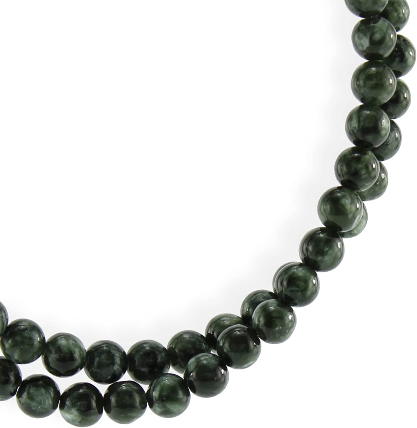 Seraphinit Kette Halskette Perlenkette 925er Silber Verschluss 45 cm Stein Trommelstein Kugelkette Halskette Buttonkette Collier Halsschmuck Kettenschmuck Edelstein Heilstein Edelsteinkette Heilsteinkette Schmuck Rohstein Rohstück Glücksstein Schutzstein