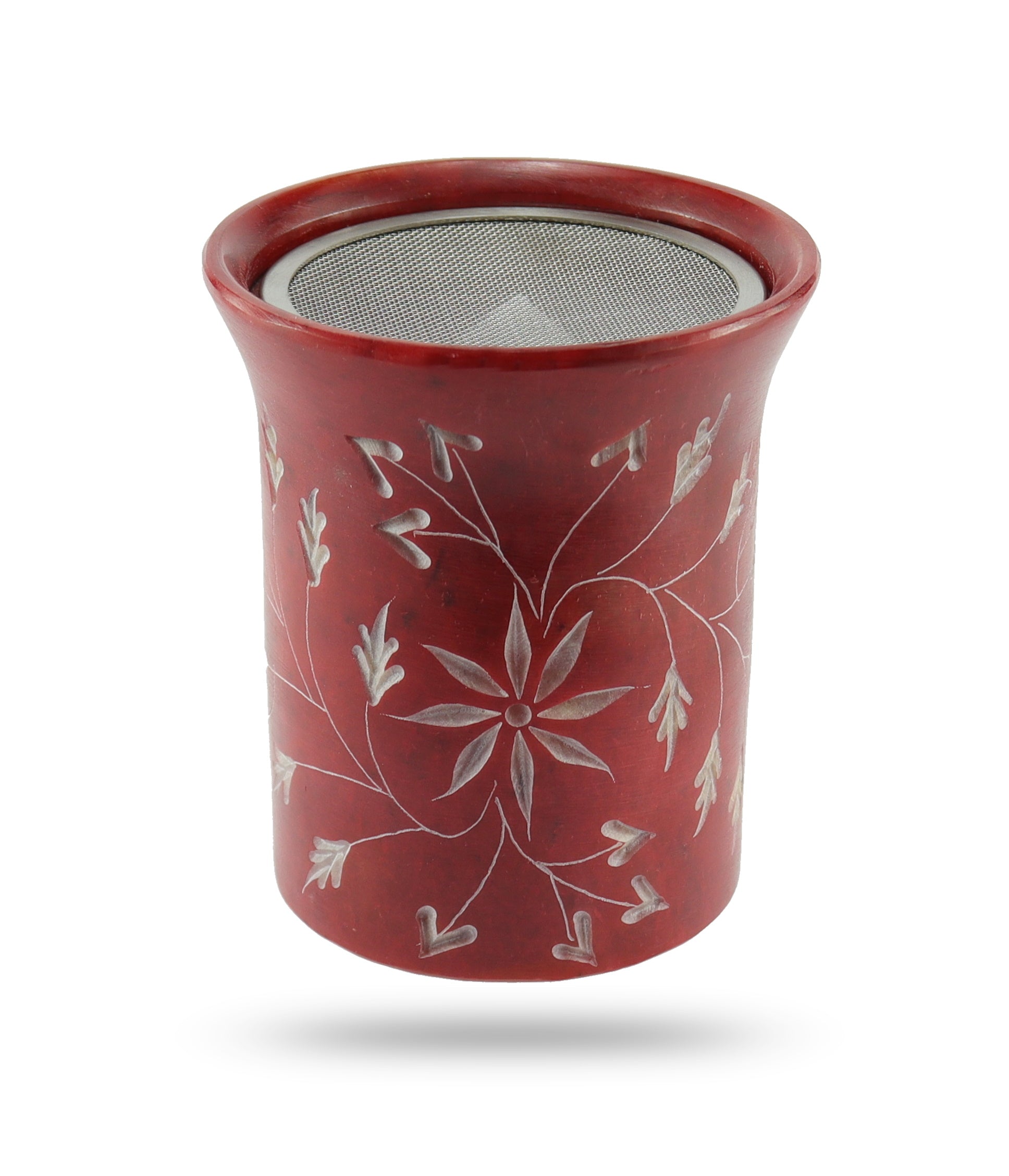 Räucherstövchen Speckstein rot – Blumenornament Draufsicht