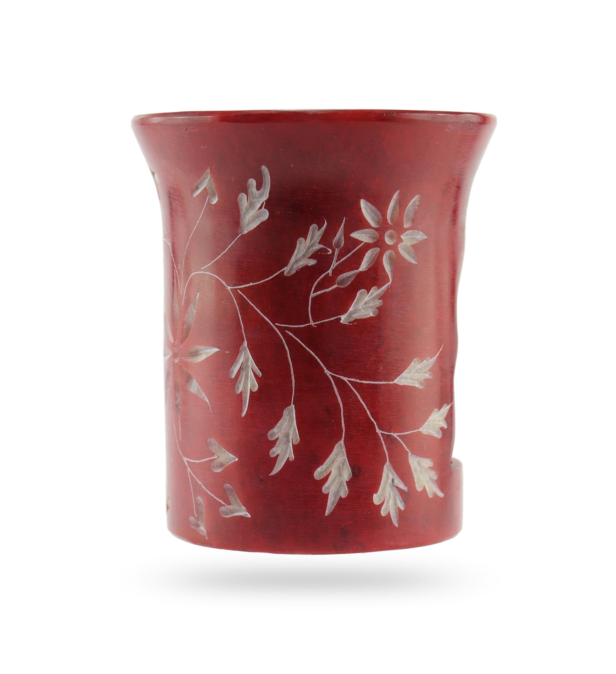 Detailansicht Räucherstövchen Speckstein Blumenornament rot