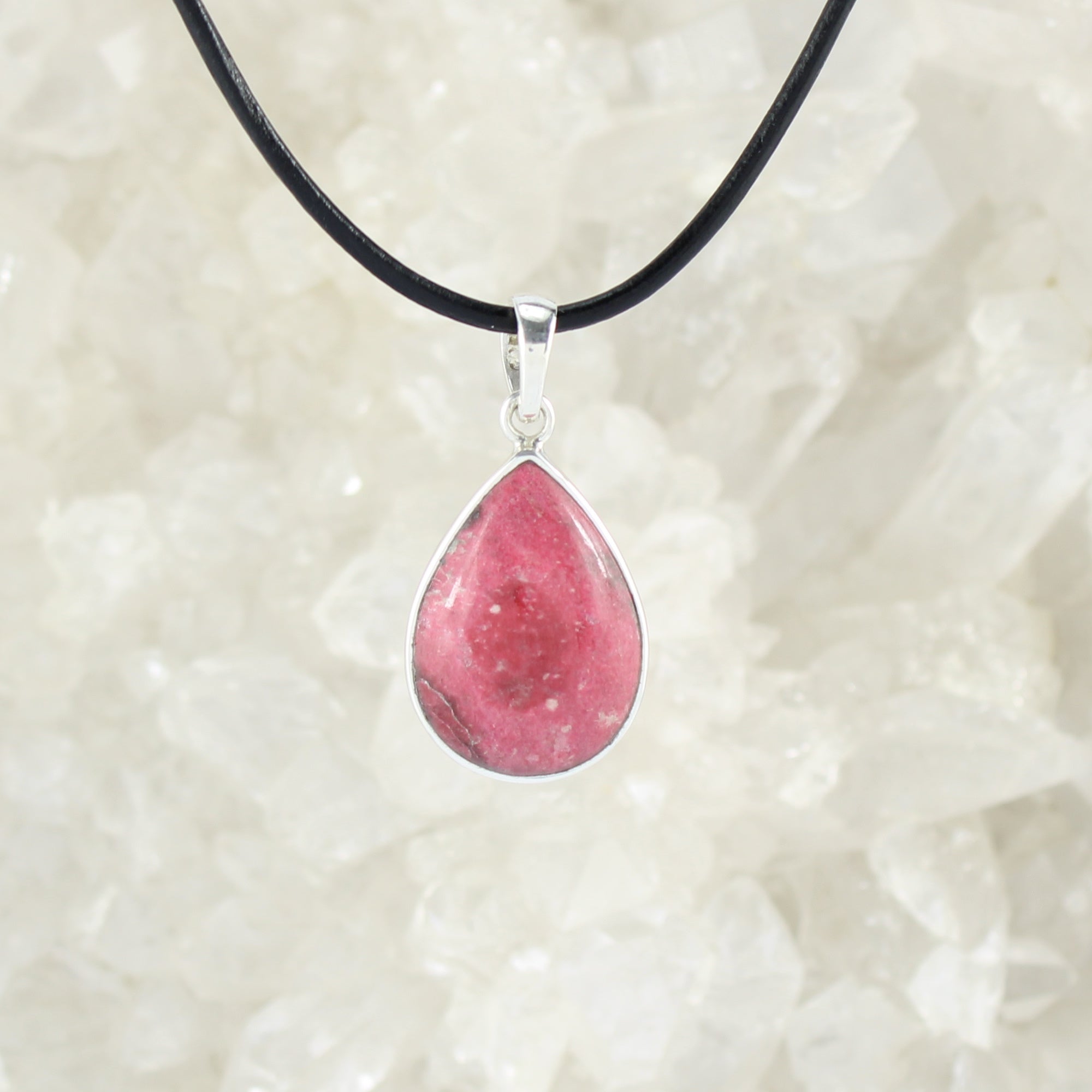 Thulit Anhänger Kettenanhänger Hals Schmuck 925 Sterling Silber echter Edelstein mit Lederband - Einzelstück