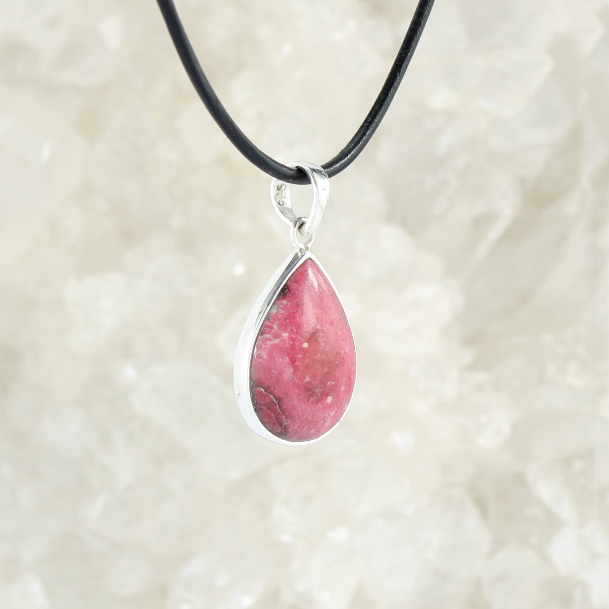 Thulit Anhänger Kettenanhänger Hals Schmuck 925 Sterling Silber echter Edelstein mit Lederband - Einzelstück