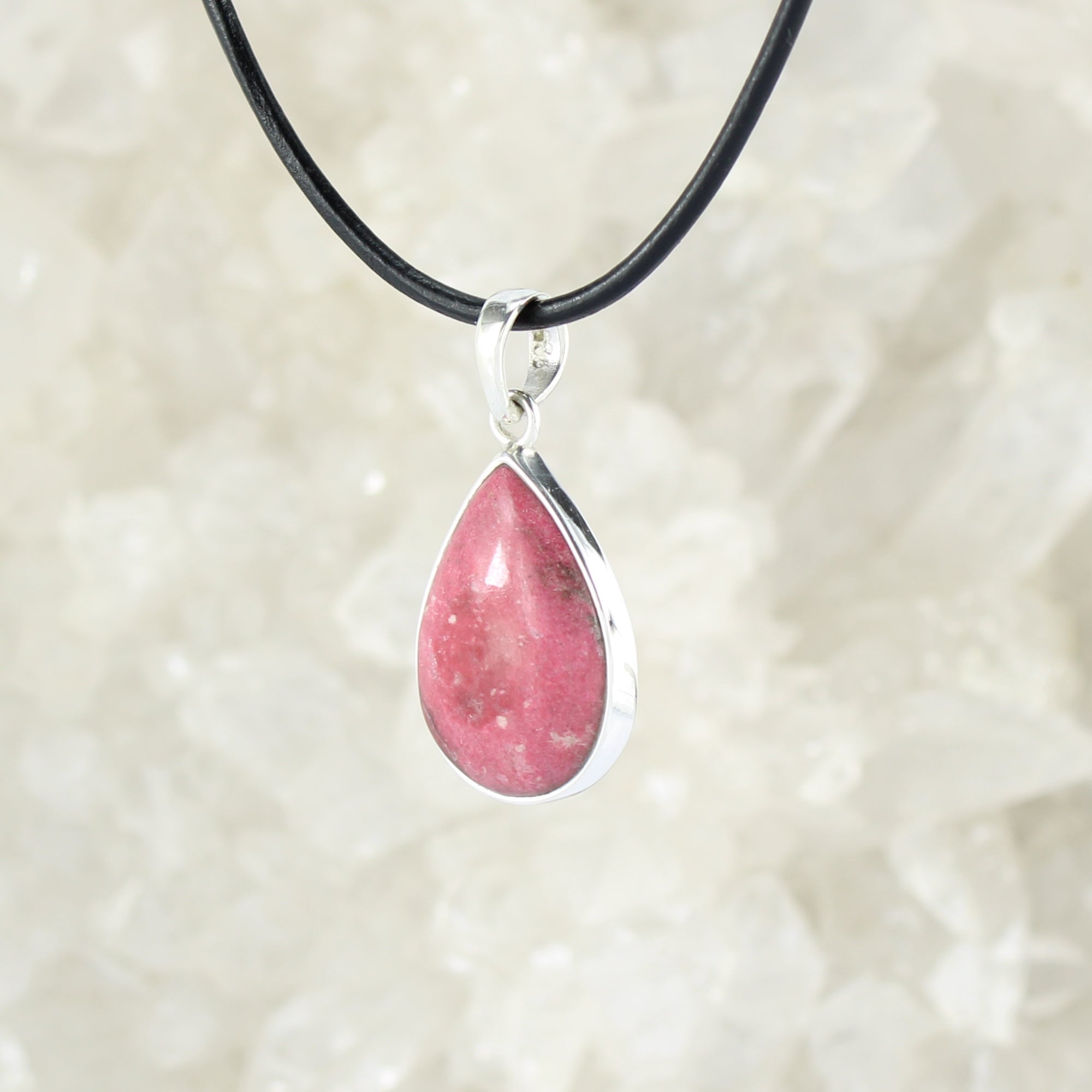Thulit Anhänger Kettenanhänger Hals Schmuck 925 Sterling Silber echter Edelstein mit Lederband - Einzelstück
