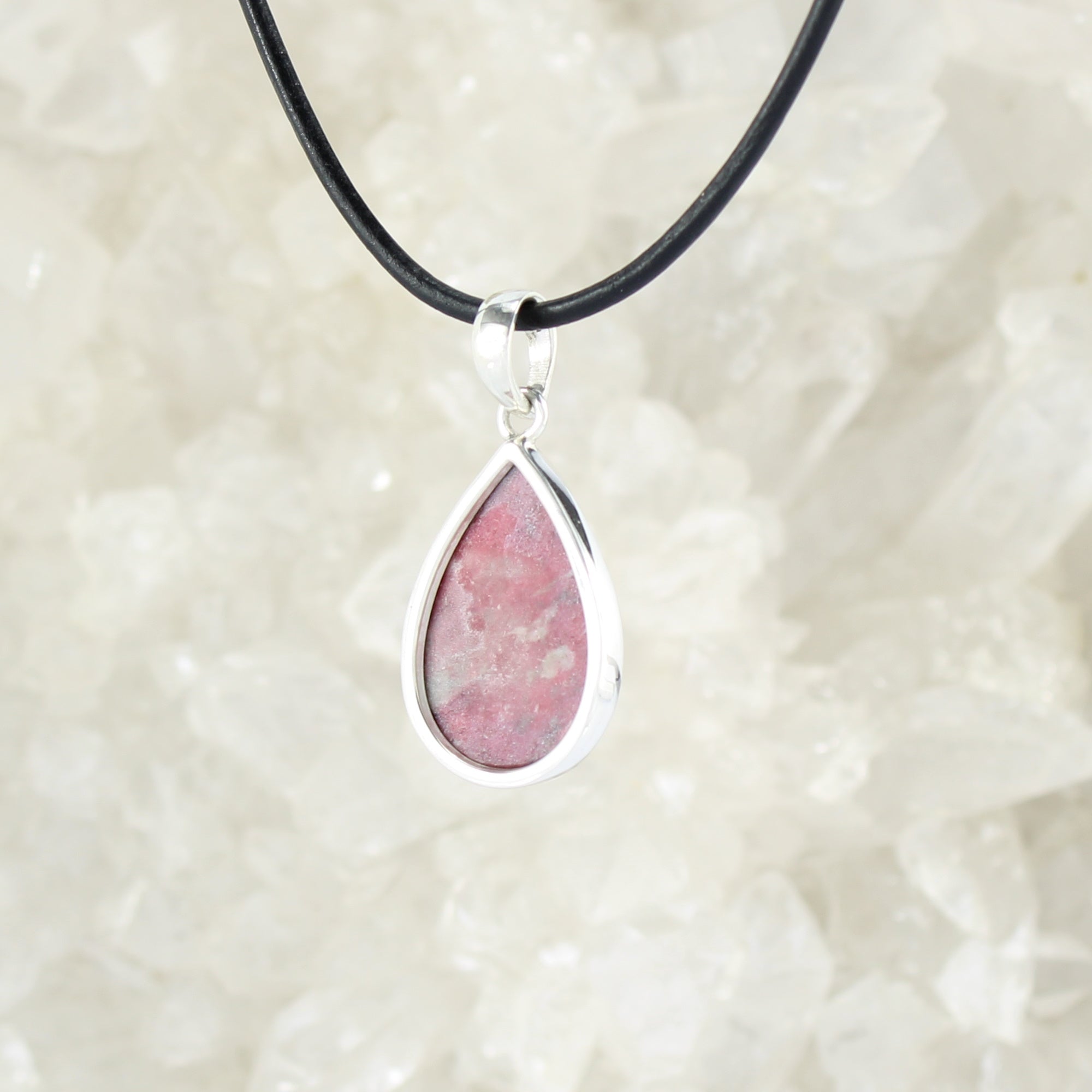 Thulit Anhänger Kettenanhänger Hals Schmuck 925 Sterling Silber echter Edelstein mit Lederband - Einzelstück