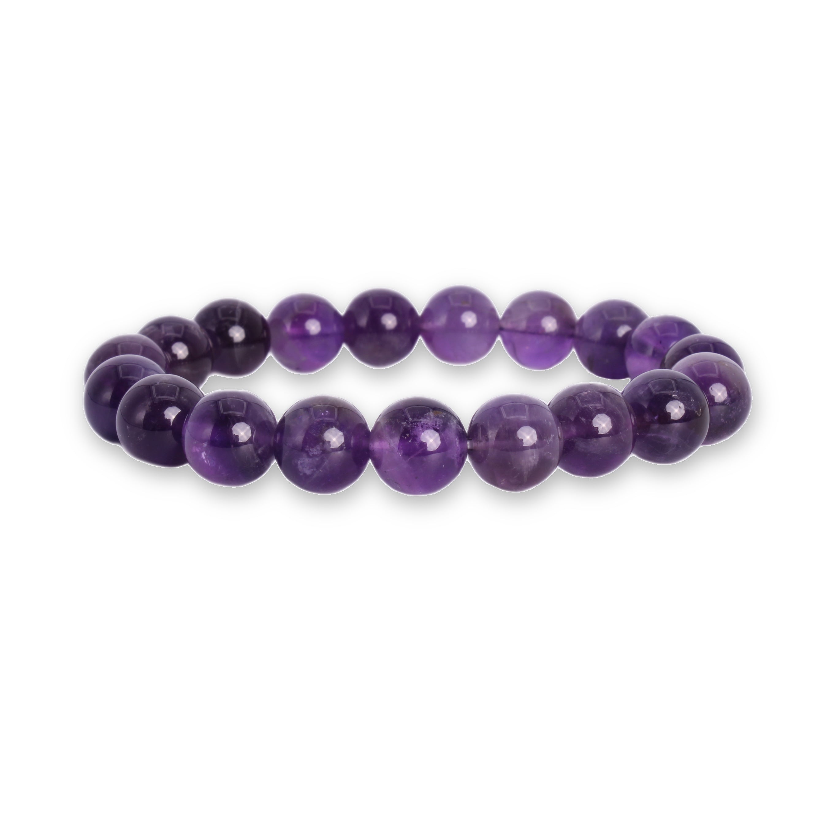 Amethyst Armband – 10 mm Edelsteinperlen, tiefviolett, Vorderansicht