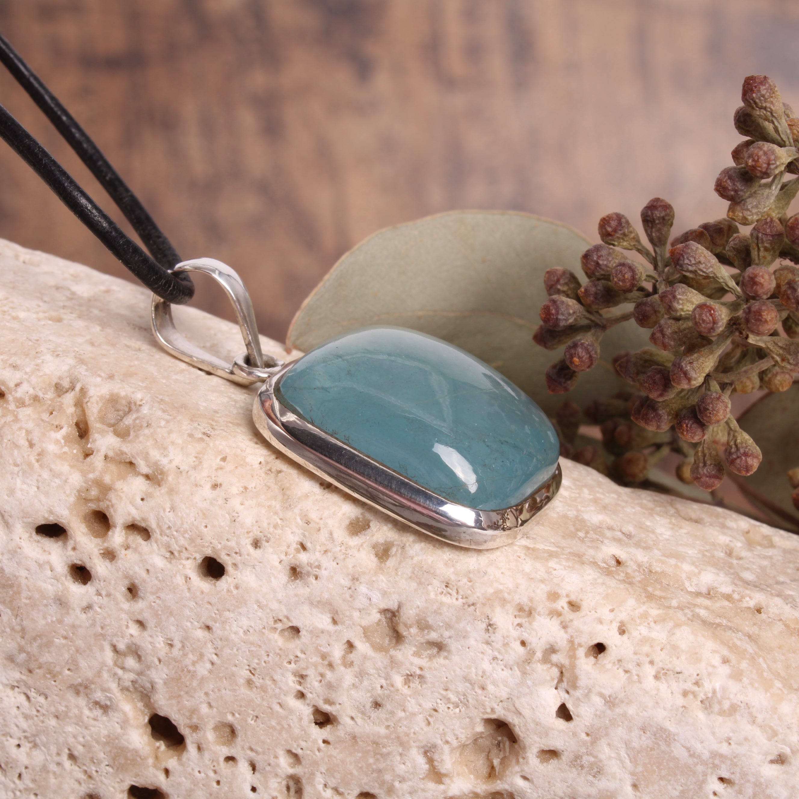 Aquamarin Cabochon Anhänger 925 Silber – Seite - Cabochonschliff