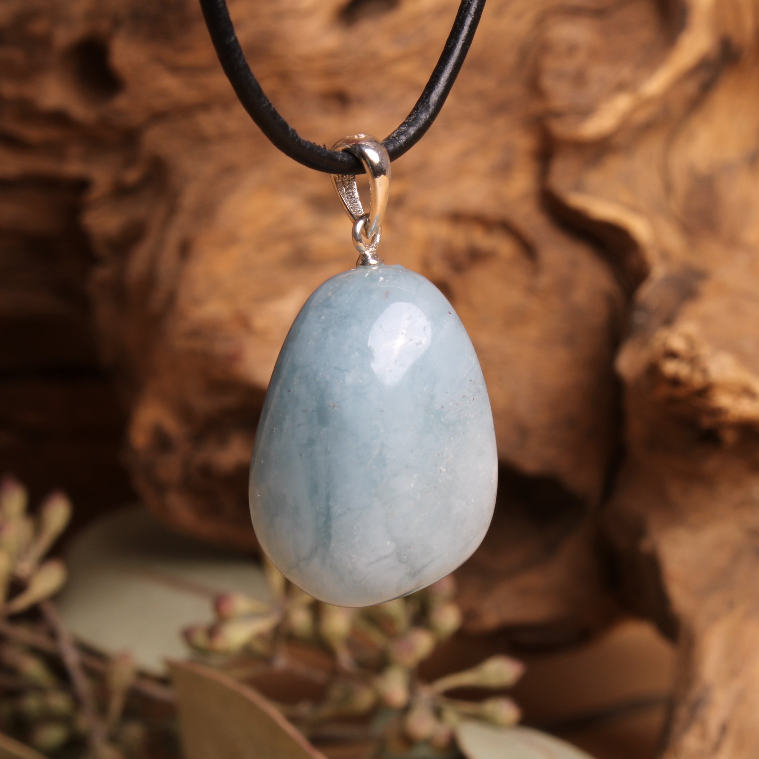 Aquamarin Anhänger Seitenansicht – 925 Sterling Silberöse