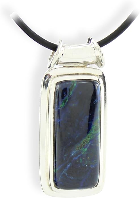 azurit malachit edelstein cabochon anhänger in einer silberfassung
