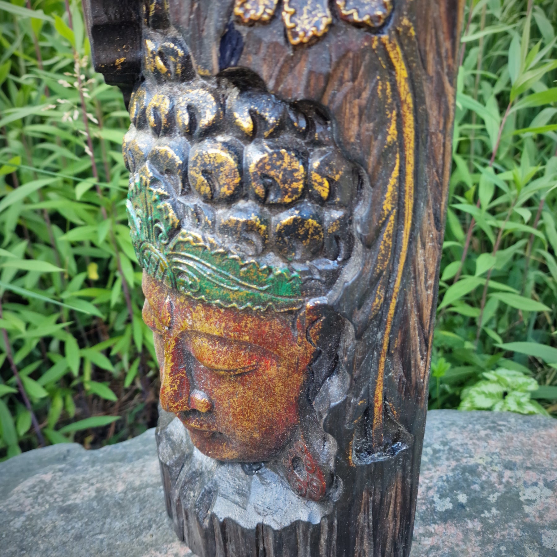 Buddha Wandbild Holz – Detailansicht Gesicht, Indonesien Handarbeit