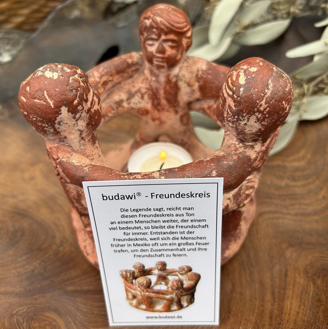 Freundeskreis als Teelichthalter rot – 3 Figuren beleuchtet