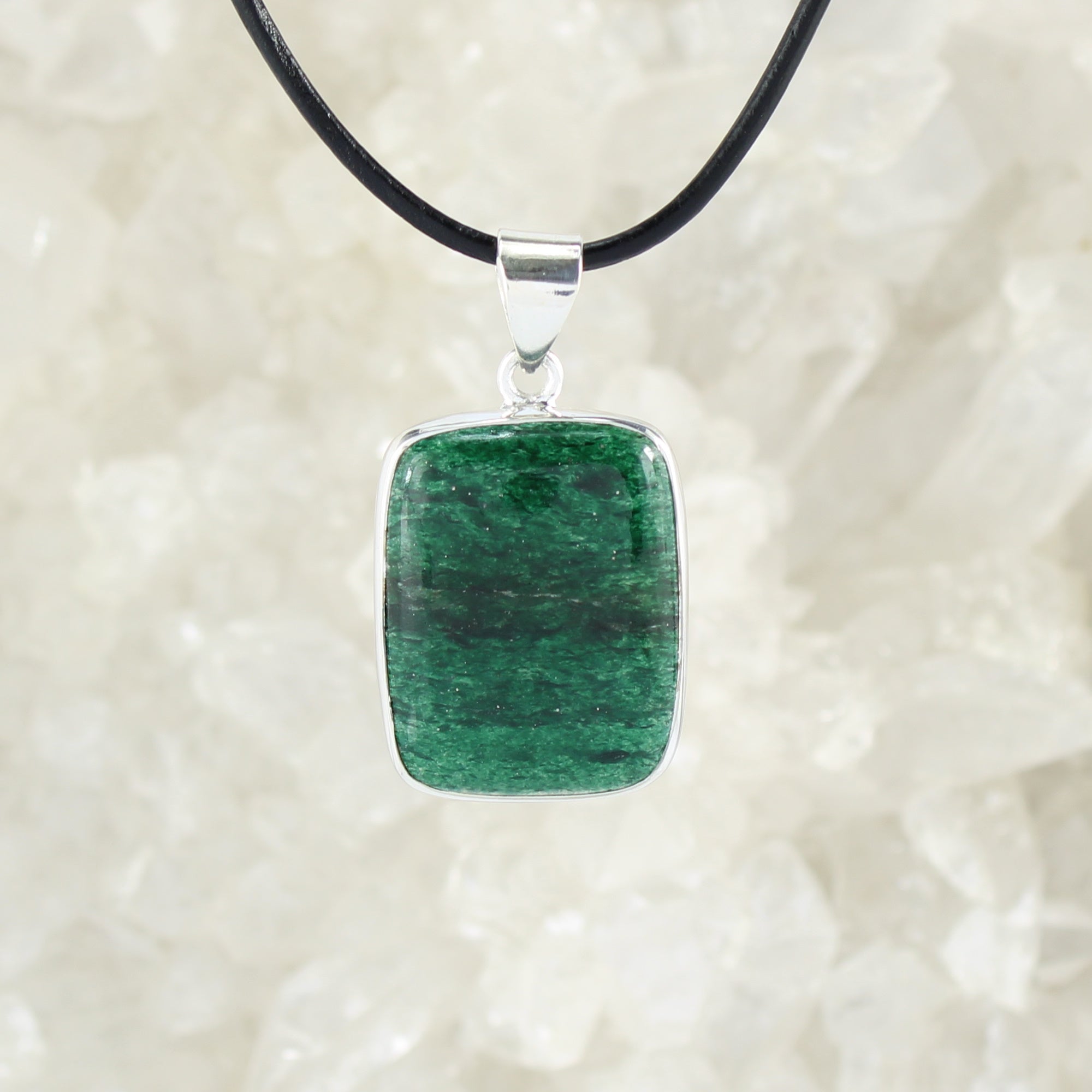 grüner Aventurin Anhänger Kettenanhänger Hals Schmuck 925 Sterling Silber echter Edelstein mit Lederband - Einzelstück